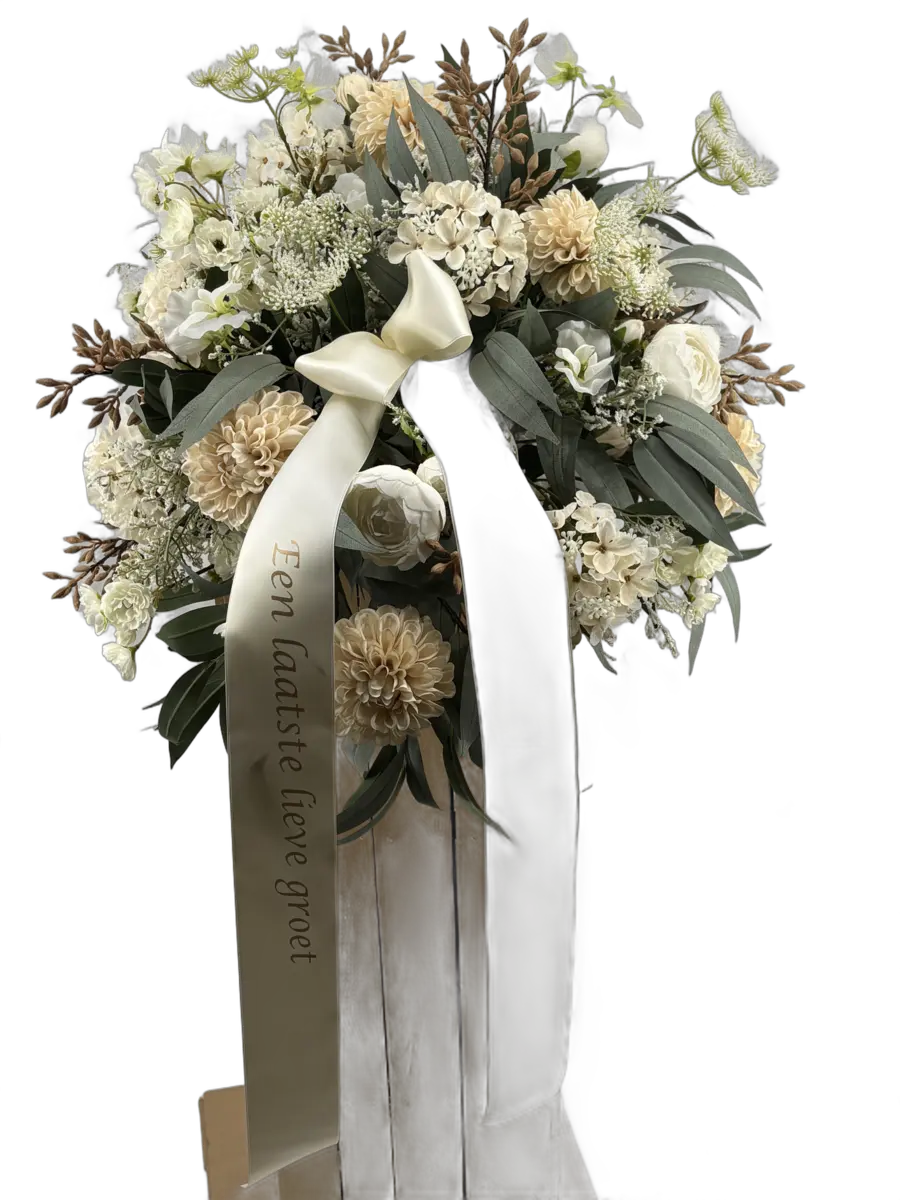 Rouwboeket met lint — een laatste lieve groet